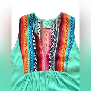 Judith March Empire Dress or coverup bright teal w/color Embroidery Size Small